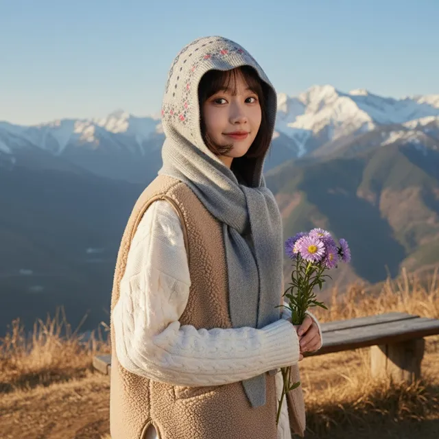 【HaNA 梨花】森系物語something warm・含羊毛復古圖騰長版連帽針織披肩(披肩 羊毛 圖騰 圍巾)
