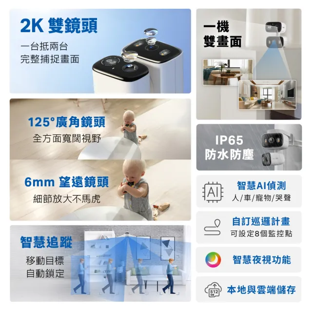 (尾牙採購5入組)TP-Link Tapo C246D 雙鏡頭2K300萬畫素室內/室外 AI智慧偵測 固定+旋轉無線網路Wi-Fi監視器
