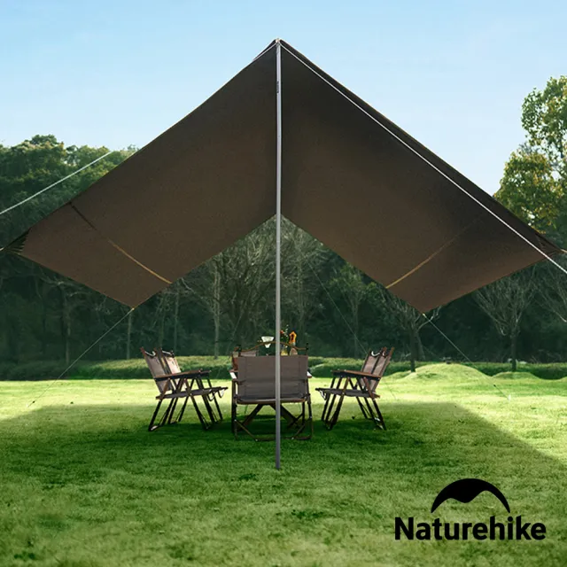 【Naturehike】云霄Lite150D黑膠防水遮陽天幕 附帳桿 六邊形500x380cm WS015(台灣總代理公司貨)