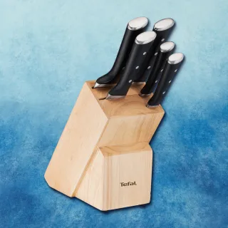 【Tefal 特福】冰鑄系列不鏽鋼刀具六件組/刀座組/刀具架