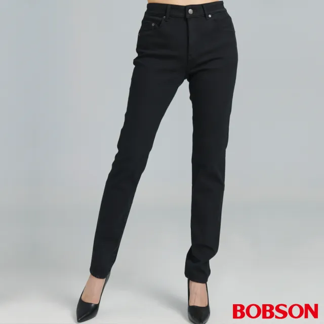 【BOBSON】女款高腰熱感應二貼保暖窄管褲(8182-87)