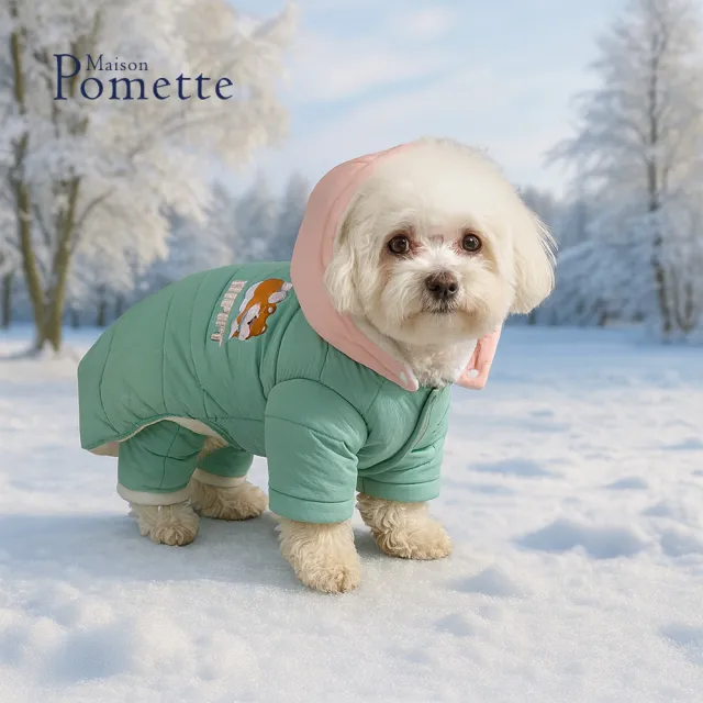 【Maison Pomette】連帽可拆四腳棉衣.綠色 狗狗衣服 S-2XL(瑪頌·波美特)