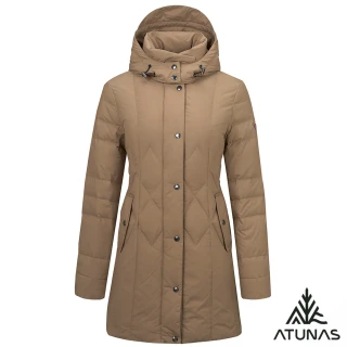 【ATUNAS 歐都納】女款HEAT CORE蓄熱保暖中長版羽絨外套(A1GA2532W卡其/防潑水/防風/休閒/旅遊/百搭款)