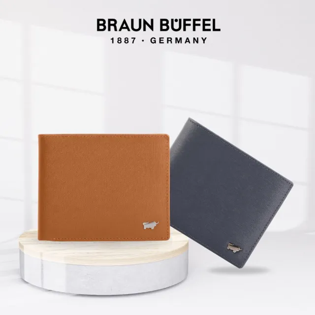 【BRAUN BUFFEL 德國小金牛】專櫃頂級頭層真皮牛皮-質感多卡窗格男夾長夾短夾男女配件皮帶(多款任選)