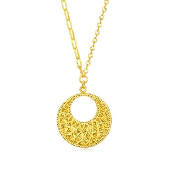 【點睛品】鏤空圓形小金月 黃金項鍊_計價黃金
