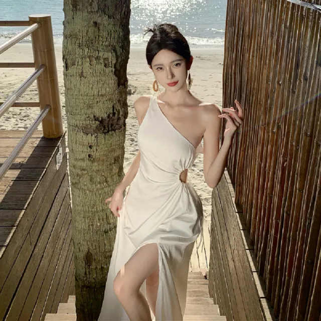 【AS 梨卡】洋裝 連身裙 小仙女 洋裝喜宴 收腰長洋裝 白色長洋裝 知性洋裝 辣妹洋裝  C6588