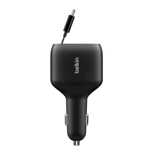 【BELKIN】BoostCharge 75W 自帶線車用充電器1C+1A+1伸縮TYPE-C線_伸縮線長75cm(CCC001fqBK)