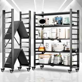 【ONE HOUSE】五層100寬_可調層板 全碳鋼 洛克免組裝折疊置物架-2色可選(收納架/鐵架/免安裝/書架/電器櫃)