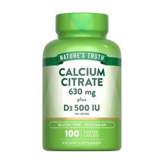 【Nature’s Truth 綠萃淨】勇健檸檬酸鈣+維生素D3錠(100錠/瓶)