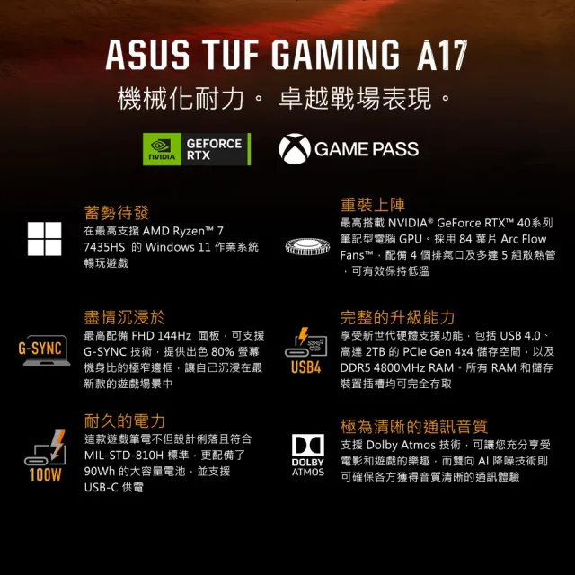 【ASUS】升級2TB組★17.3吋R7 RTX4050電競筆電(FA707NUR-0022B7435HS/R7-7435HS/16G/512G/W11)