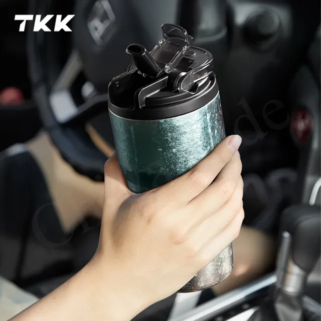 【TKK】洛奇系列 純鈦Ti 咖啡杯 保溫杯 隨身杯 630ML-禮盒組(提繩+直飲+吸管)