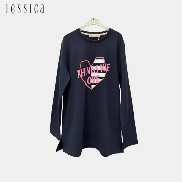 【JESSICA】百搭英文愛心印花圓領棉T上衣（藍）244617