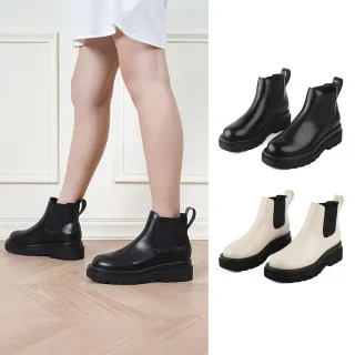 【SANDARU 山打努】短靴 鬆緊彈布厚底切爾西靴 中筒靴 馬靴 女靴 靴子 增高顯瘦靴(黑)