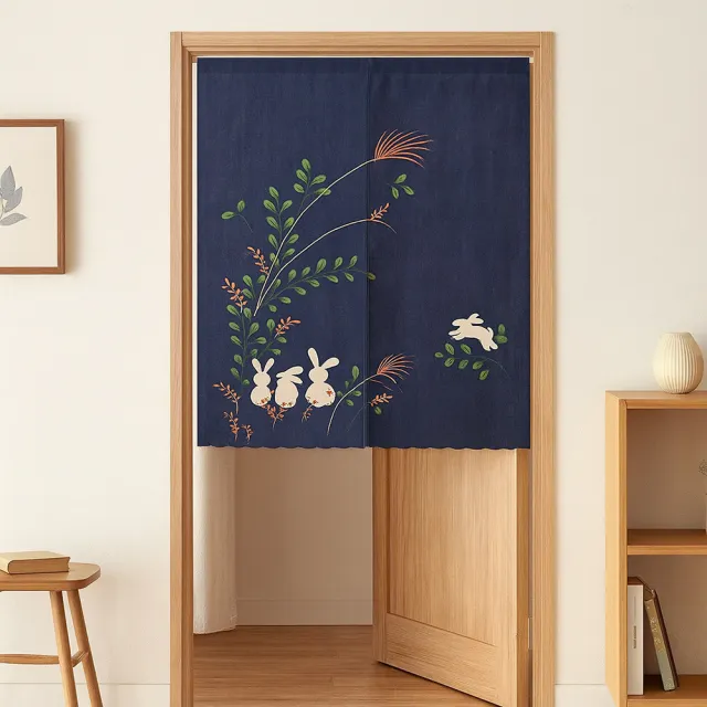 【PLUSIEURS】藍染日棉彩色刺繡門簾(寬85*高120公分 送伸縮門桿)
