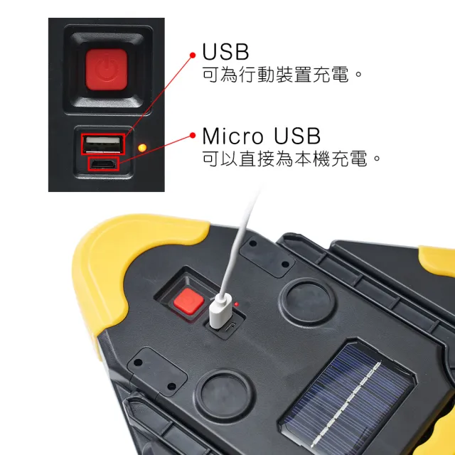 【OMyCar】新一代 加大款 超亮太陽能LED三角警示燈-附USB充電線-快(緊急照明 車用燈 故障標誌 地震必備)