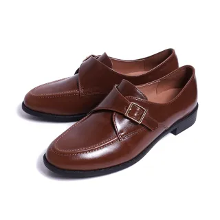 【KOKKO】懷舊俐落真皮孟克樂福鞋(深咖色)