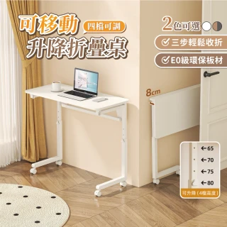 【慢慢家居】可調高-3秒摺SGS低甲醛可移動摺疊桌80x40cm(邊桌 書桌 電腦桌 升降桌)