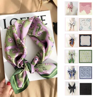 【FUN HOUSE】法式優雅領巾-任選2入組(條紋印花 優雅 簡約 防曬 防風 方巾 緞面 仿真絲 保暖 圍脖 女士圍)