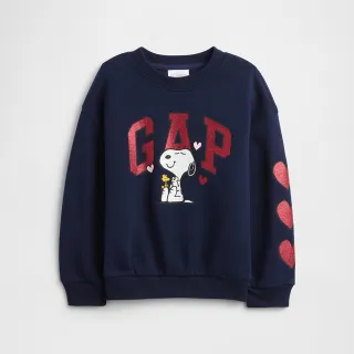 【GAP】女幼童裝 Gap x Snoopy史努比聯名 Logo印花圓領大學T-海軍藍(837966)