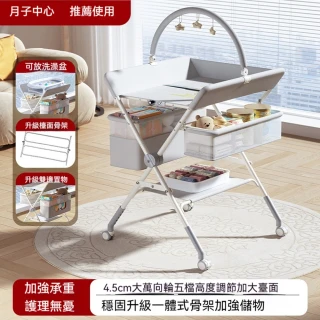 【Quality 聚家】新生兒換尿布台 升級加强款 多層收納帶玩具架可移動護理台(尿布臺/洗澡臺/寶寶床/折疊床)
