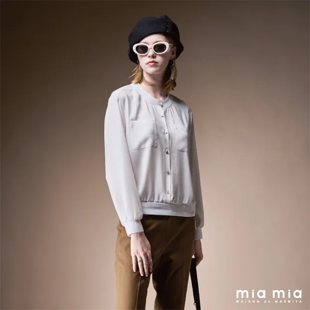 【mia mia】圓領排釦雪紡上衣