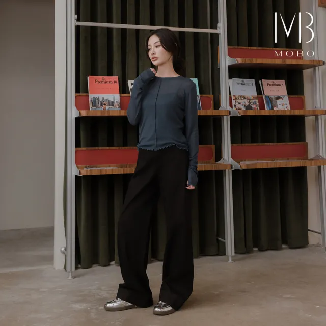 【MO-BO】質感布紋彈力顯瘦丹寧褲