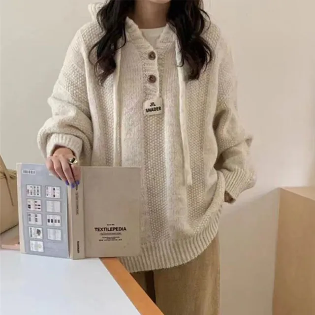 【AnZa】軟糯針織 螺紋連帽毛衣上衣(寬鬆休閒風)