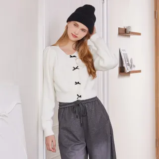 【H2O】蝴蝶結排釦裝飾針織上衣(#5630009 長袖上衣；米白色、灰色、桃紅色)