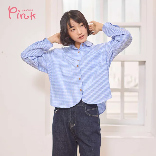 【PINK NEW GIRL】圓弧剪裁格紋襯衫 Z1201AD(2色)