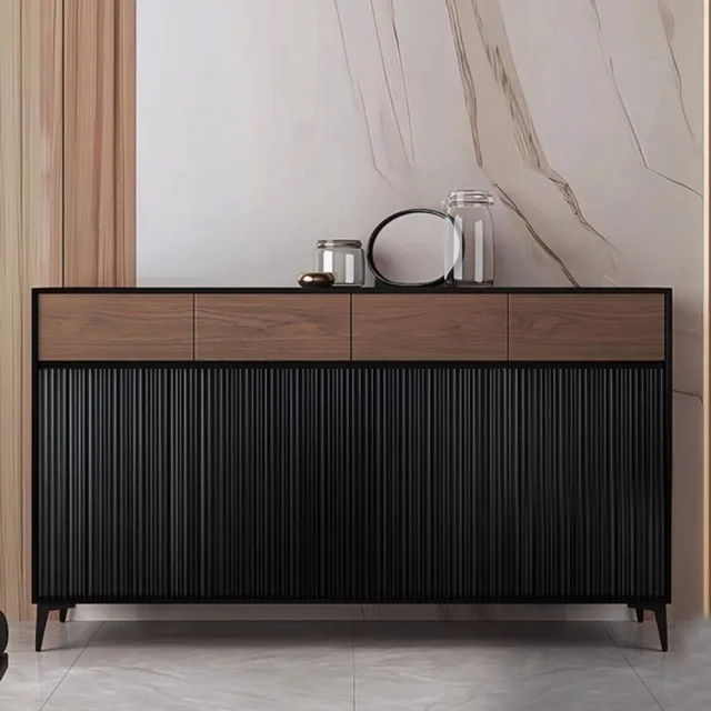 【銘利萊】鞋櫃家用 一體靠牆儲物櫃 意式輕奢玄關櫃 收納櫃(胡桃色+黑色四門四抽 160*35*110)