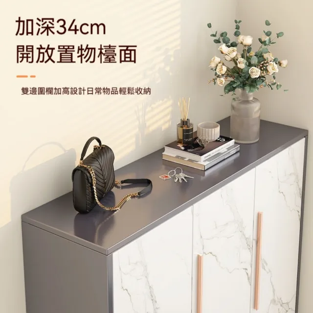 【銘利萊】鋼製鞋櫃 家用帶鎖玄關櫃 入☆收納櫃 現代簡約大容量室內外鞋架(5層 雙門輕奢把手80*34*108)