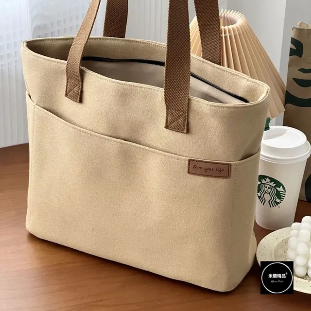【米蘭精品】極速出貨 手提包帆布肩背包托特包側背包單肩背包休閒隨身女包包(日系簡約百搭通勤4色74jn17)