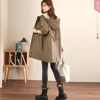 【艾美時尚】中大尺碼女裝 厚刷毛 保暖加絨中長版寬鬆休閒連帽外套。M-4XL(兩款多色.現貨+預購)