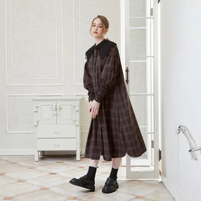 【ICHE 衣哲】Cop.Copine 法國格紋娃娃領洋裝(兩色)