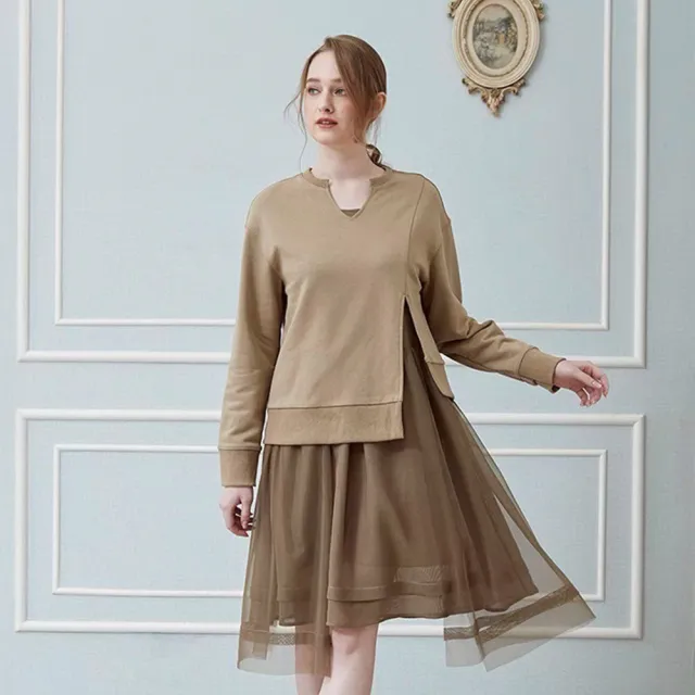 【ICHE 衣哲】Cop.Copine 法國拼接紗裙假兩件連身洋裝