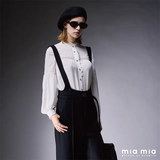 【mia mia】立領蕾絲飾帶雪紡上衣