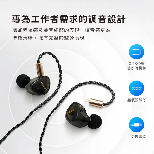 【Philips 飛利浦】專業級IEM監聽入耳式有線耳機-TAE7009BK