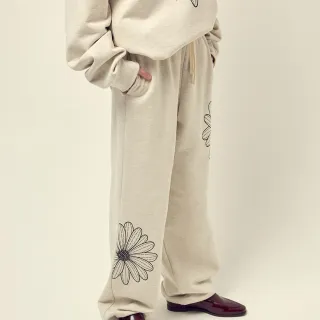 【MARDI MERCREDI】運動棉褲 燕麥色 經典小雛菊 黑花 JOGGER PANTS FLOWER