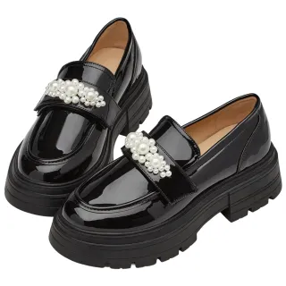 【Grace Gift】奕潔聯名-公主珍藏2WAY珍珠厚底樂福鞋(黑)