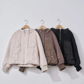 【H2O】毛料羽絨拼接拉鍊夾克(#5657102 拼接羽絨外套；黑色/米白色/咖啡色)