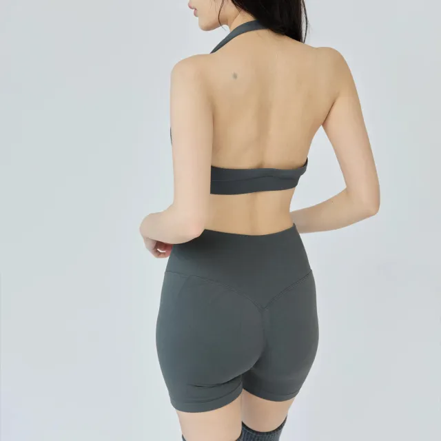 【SeasonsBikini】兩件套掛脖美背短褲瑜珈皮拉提斯套裝-錫器灰-B1026