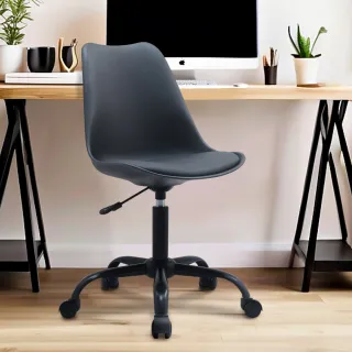 【E-home】Vickers維克斯PP造型軟墊黑腳電腦椅 5色可選(OA辦公椅 會議椅 接待椅 美甲椅)