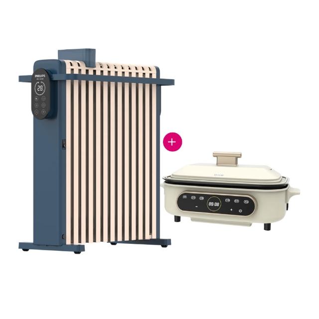 【Philips 飛利浦】1+1超值組 13片新式寬片智能葉片電暖器+智能溫控電烤盤(AHR3124NYS+HKE121)