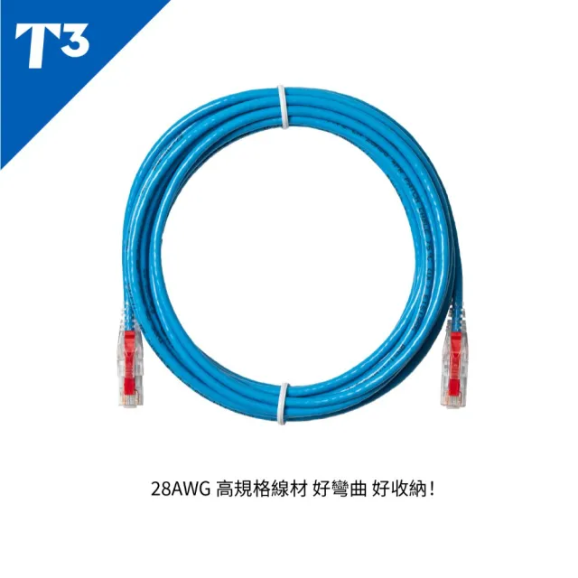 (美國T3) 網路線 30cm 防插拔  28AWG 極細超高速 CAT6A U/UTP(網路線 CAT6A UTP)