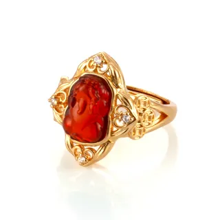 【Woogie武吉珠寶】琥珀蜜蠟血珀貔貅戒指(血珀12x8mm)