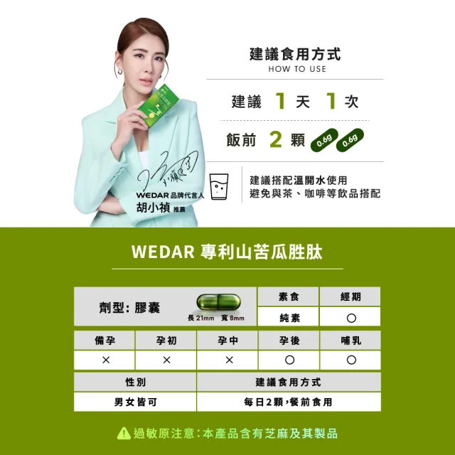 【Wedar 薇達】專利山苦瓜胜肽 1盒(30顆/盒.超音波低溫萃取山苦瓜.美國專利肉桂.芝麻萃取)