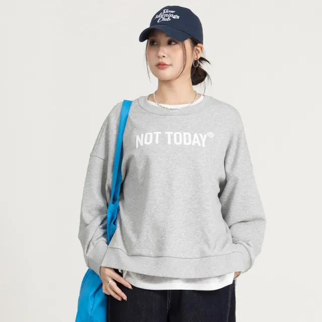 【M：MINb】not today下擺開開衩不卡臀大學T(灰色/中大尺碼女裝/大尺碼女裝/XL女裝/上衣/大尺碼上衣/T恤)