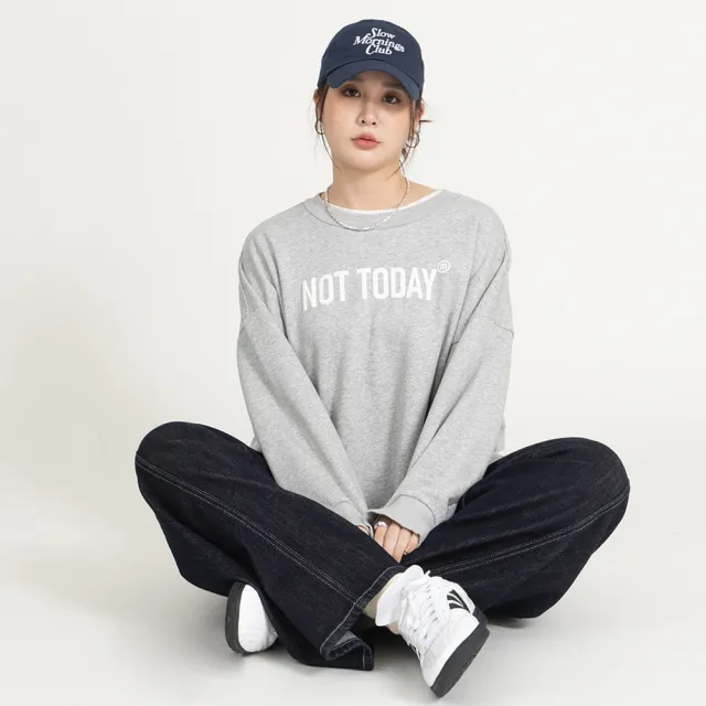 【M：MINb】not today下擺開開衩不卡臀大學T(灰色/中大尺碼女裝/大尺碼女裝/XL女裝/上衣/大尺碼上衣/T恤)