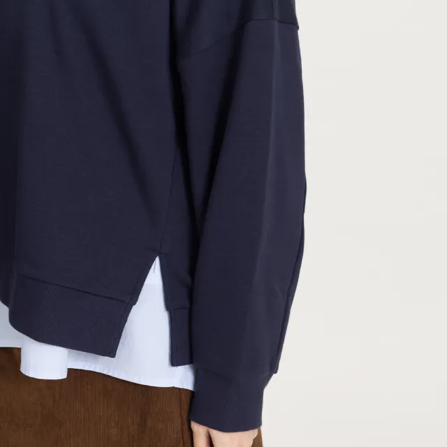 【M：MINb】not today下擺開開衩不卡臀大學T(深藍/中大尺碼女裝/大尺碼女裝/XL女裝/上衣/大尺碼上衣/T恤)