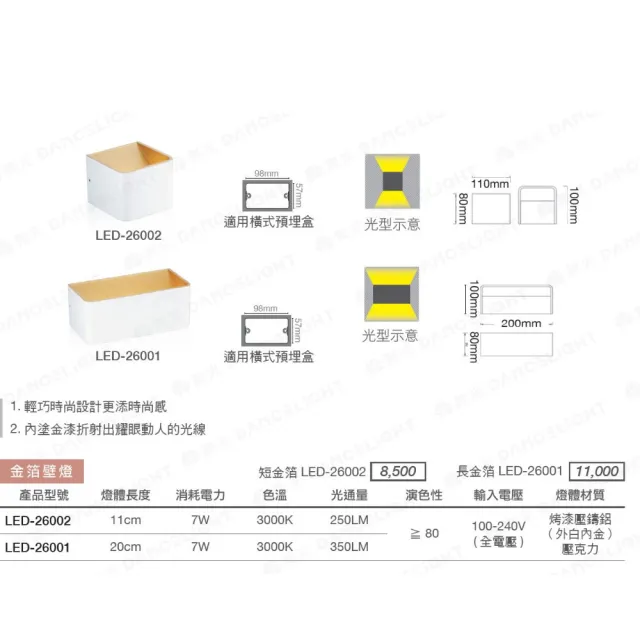 【DanceLight 舞光】金箔壁燈 雙燈 黑色/白色 2年保固 全電壓 造型壁燈 單燈金箔壁燈(適用橫式預埋盒)